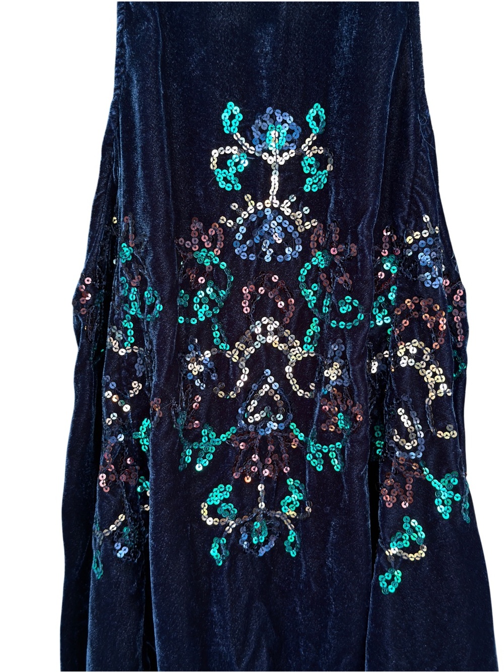Free People Navy Velvet Bohemian Embroidered Sequin Mini Party Dress Size XS - Picture 4 of 12